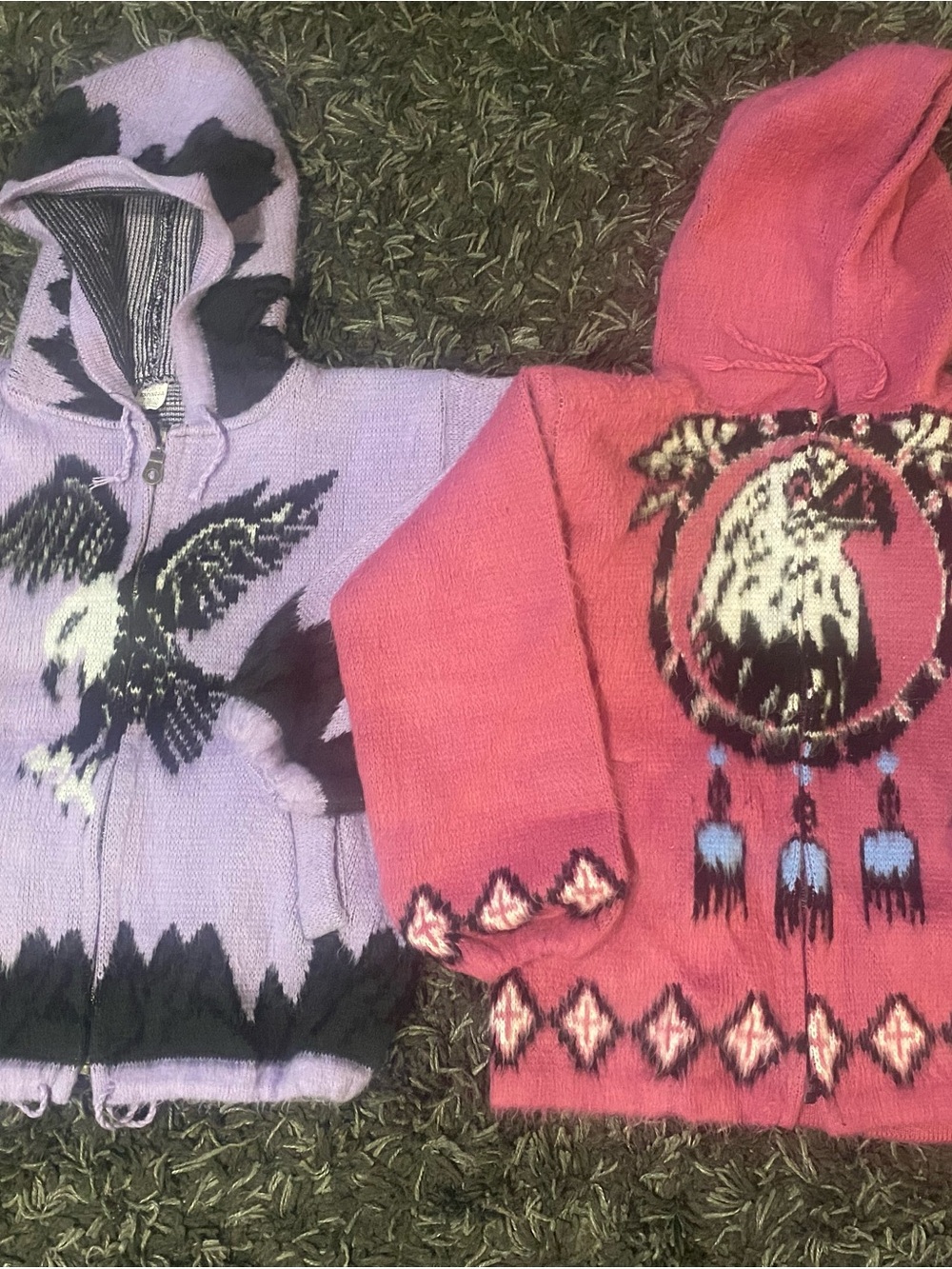 Kids Hooded Eagle Knit Sweater - Pink & Lavender Est Size 4/6 for both